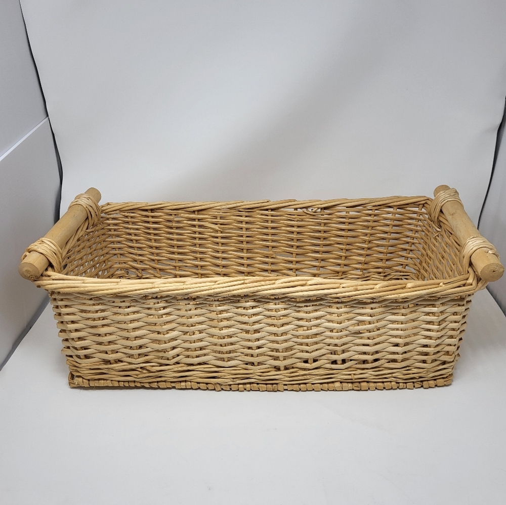Long Wicker Basket Rectangle Light Beige Cream Color Entertaining Gift Giving